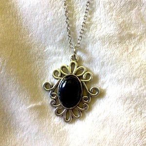 🪷 2 for $10. Antique look blue sandstone/silver pendant necklace.
